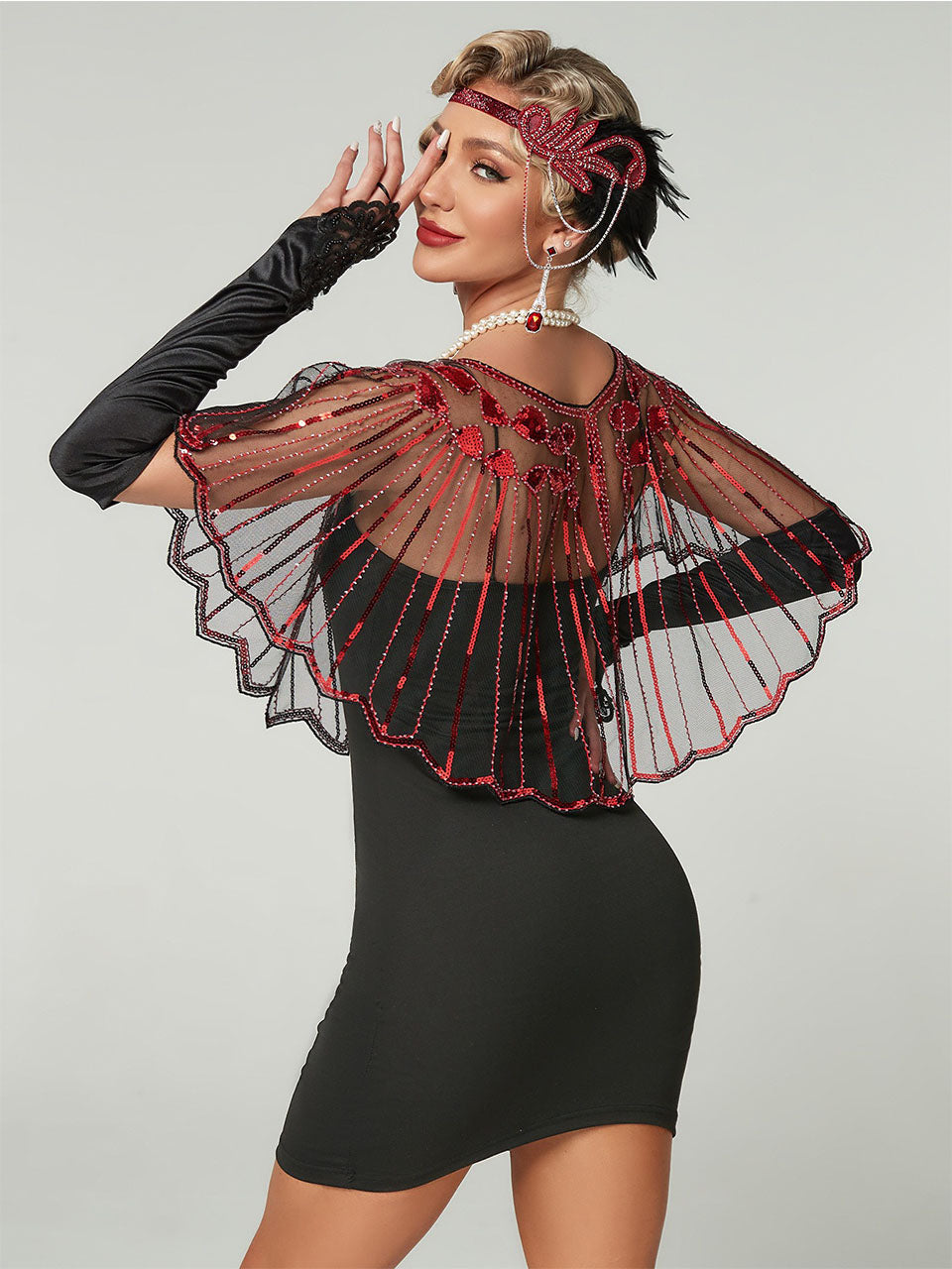 1920s Sequined Flapper Cape Gatsby Costume Mesh Shawl Wraps for Evening Dress