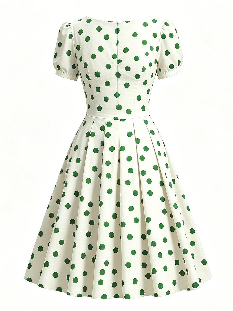 1950s Green Polka Dots Vintage Puff Sleeve Retro Swing Dress