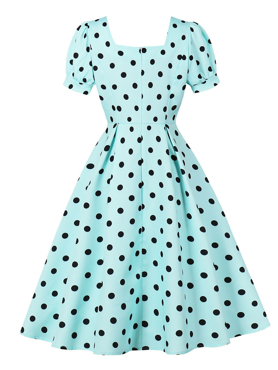1950s Mint Blue Polka Dot Puff Sleeve Vintage Swing Dress