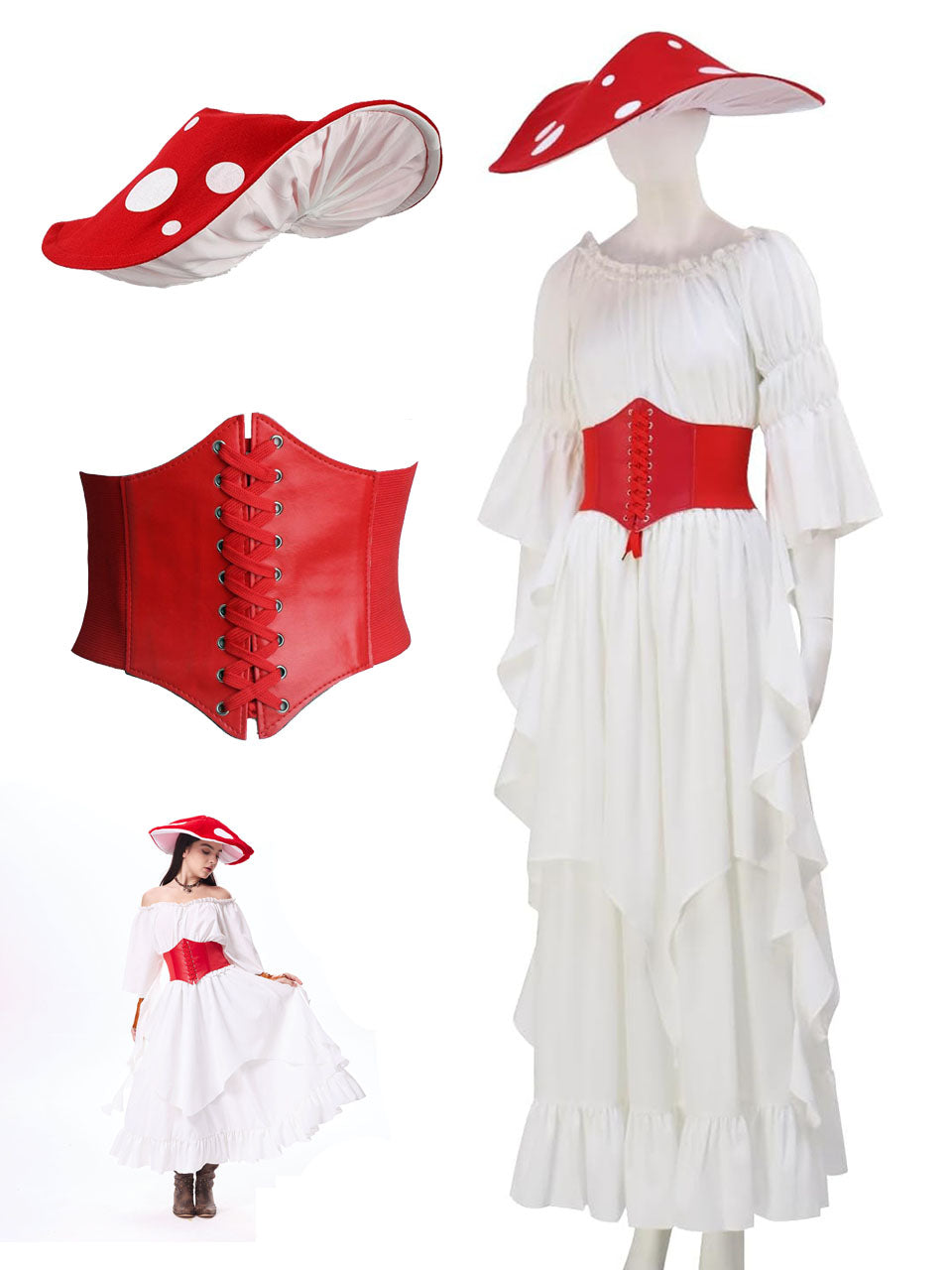 White Renaissance Mushroom Medieval Edwardian Dress