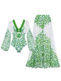 2PS Green Long Sleeve Baroque Swimsuit