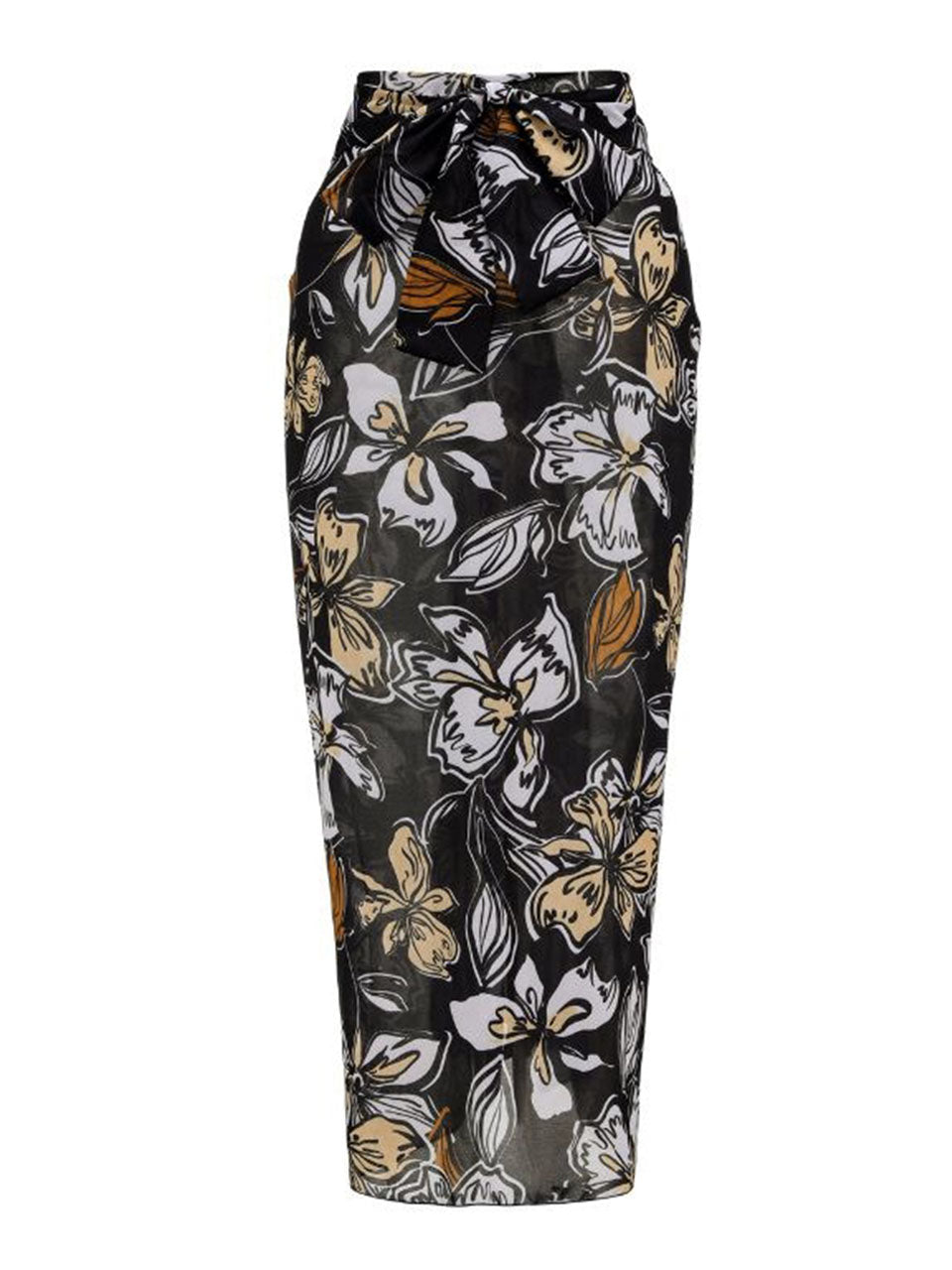 Black and Brown Floral Print Criss-Cross One-Piece Swimsuit and Sheer Sarong Set