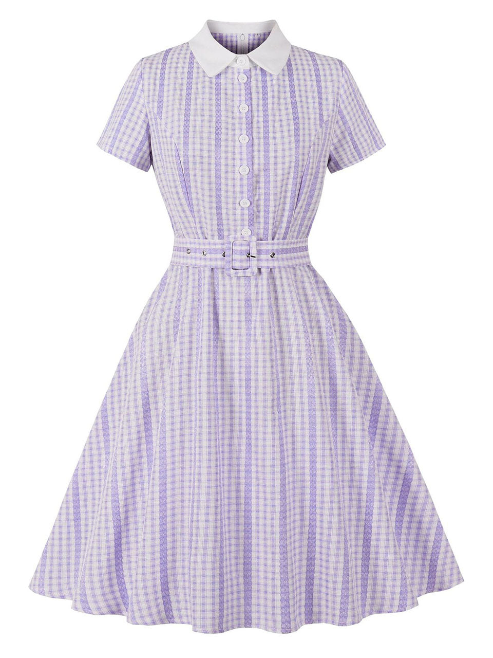 Blue Plaid Peter Pan Collar A-Line 1940S Vintage Shirt Dress