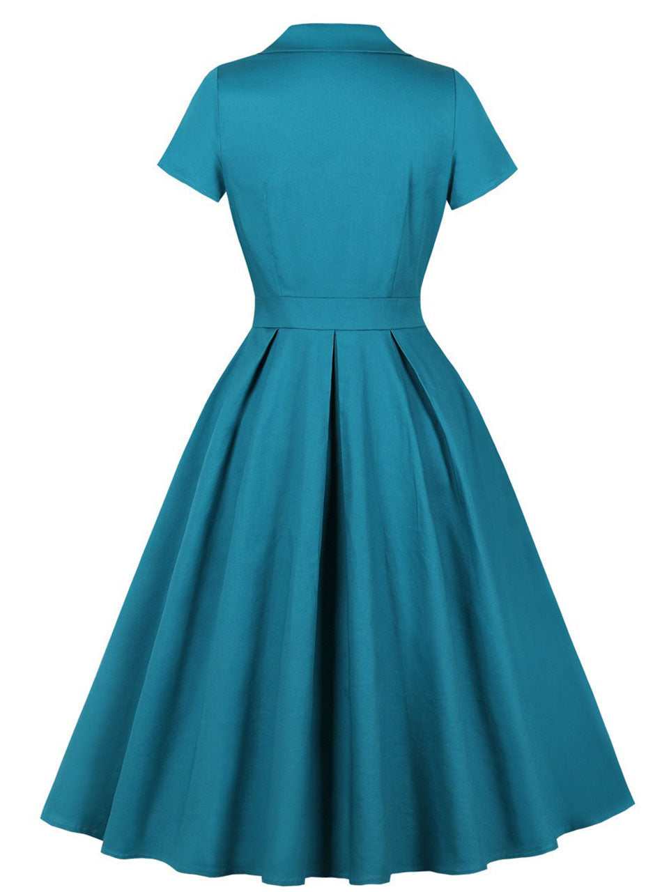 1950s Teal Blue Retro Double Breasted Lapel Collar Swing Dress