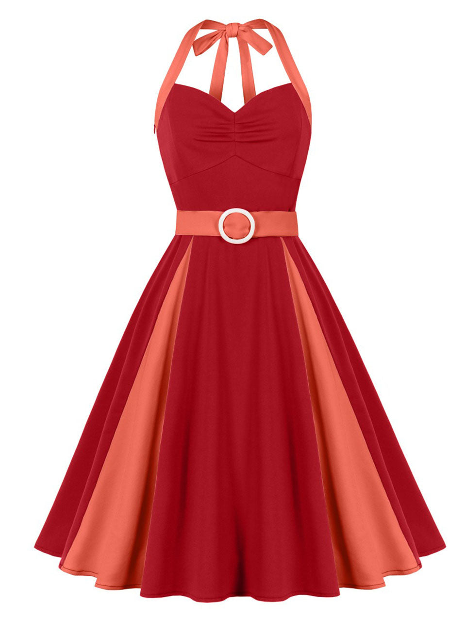Barbiecore Pink Two-Tone 1950s Sweetheart Halter Neck Swing Dress