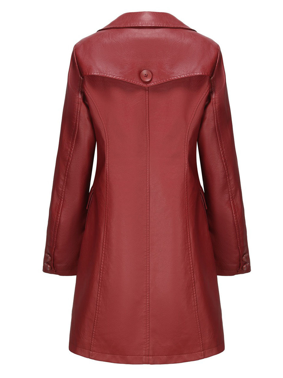 Vintage 90s Burgundy Red Faux Leather Trench Long Pu Coat