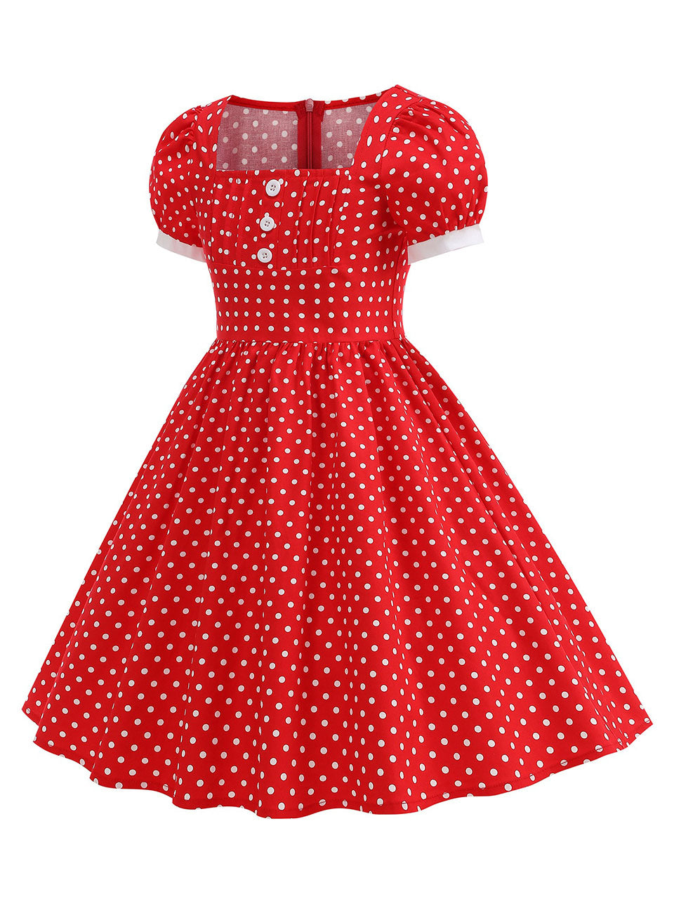 Kids Little Girls' Dress Square Neck Polka Dots Puff Sleeve Cotton 1950S Vintage Dress