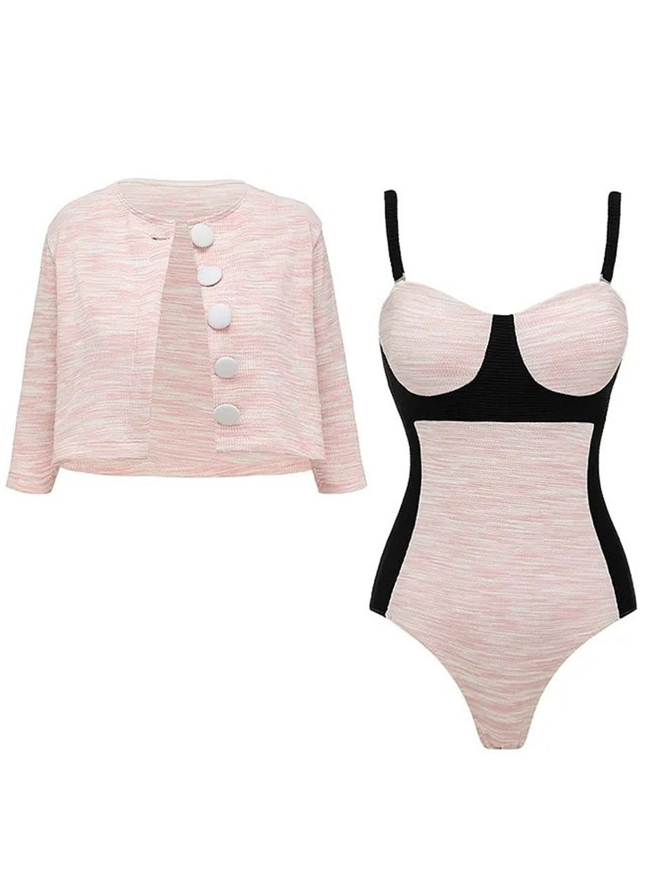 2PS Pink Retro Tweed One Piece Swimsuit