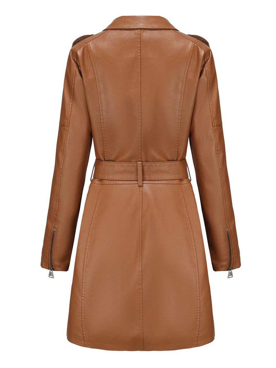 Black Faux PU Leather Trench Mid-Length Coat