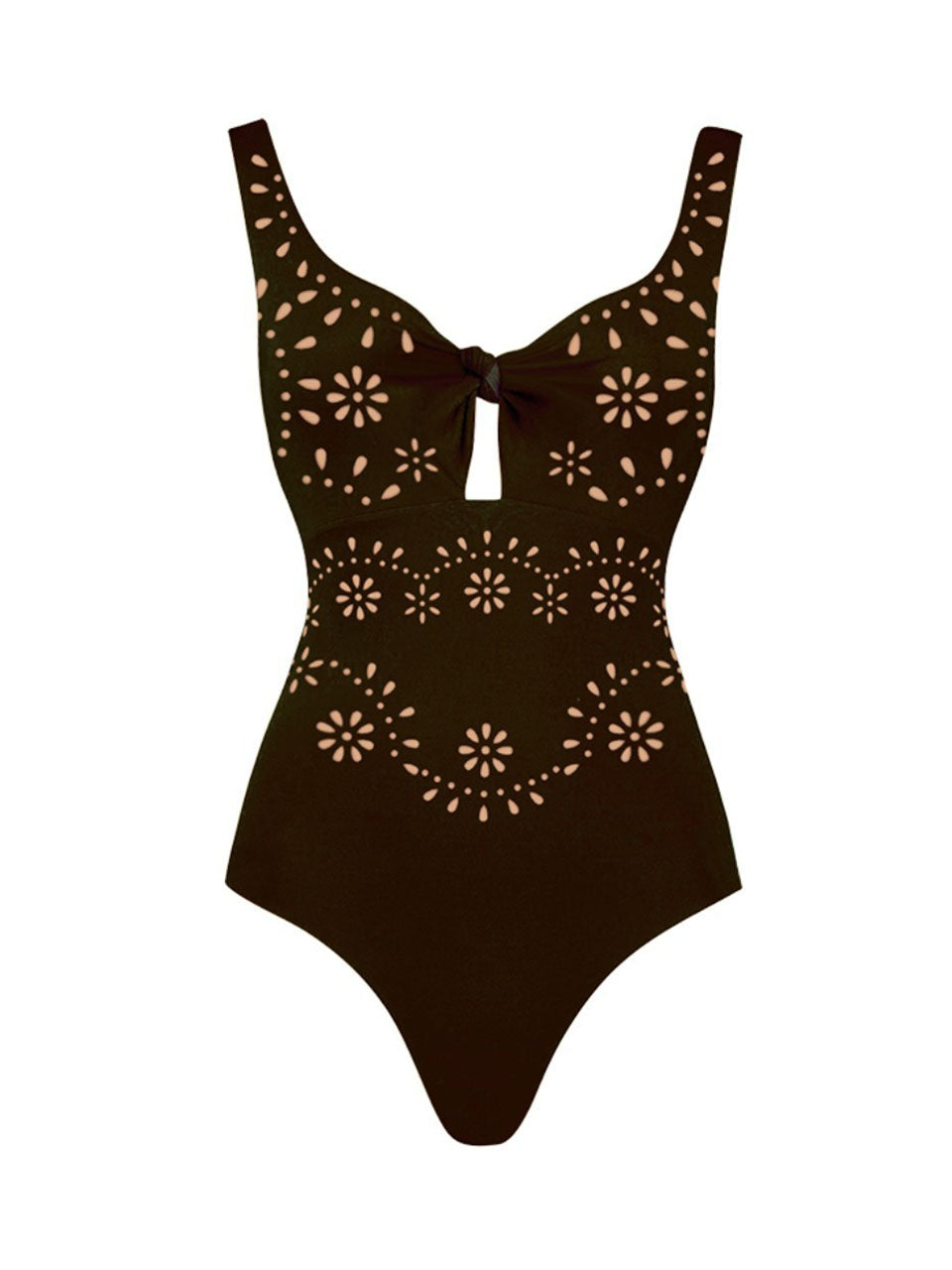 Yellow Eyelet Cutout One-Piece Swimsuit