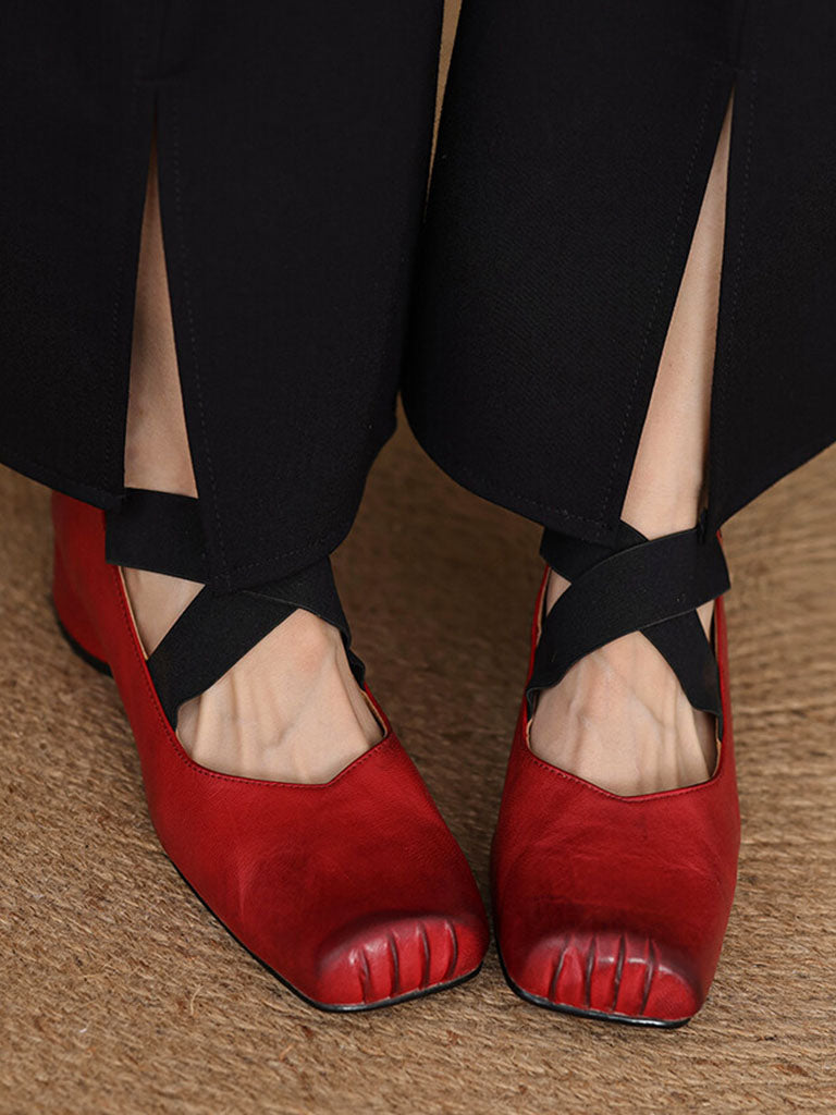 Strappy High Heels Mary Jane Shoes  Ballet Genuine Leather Shoes