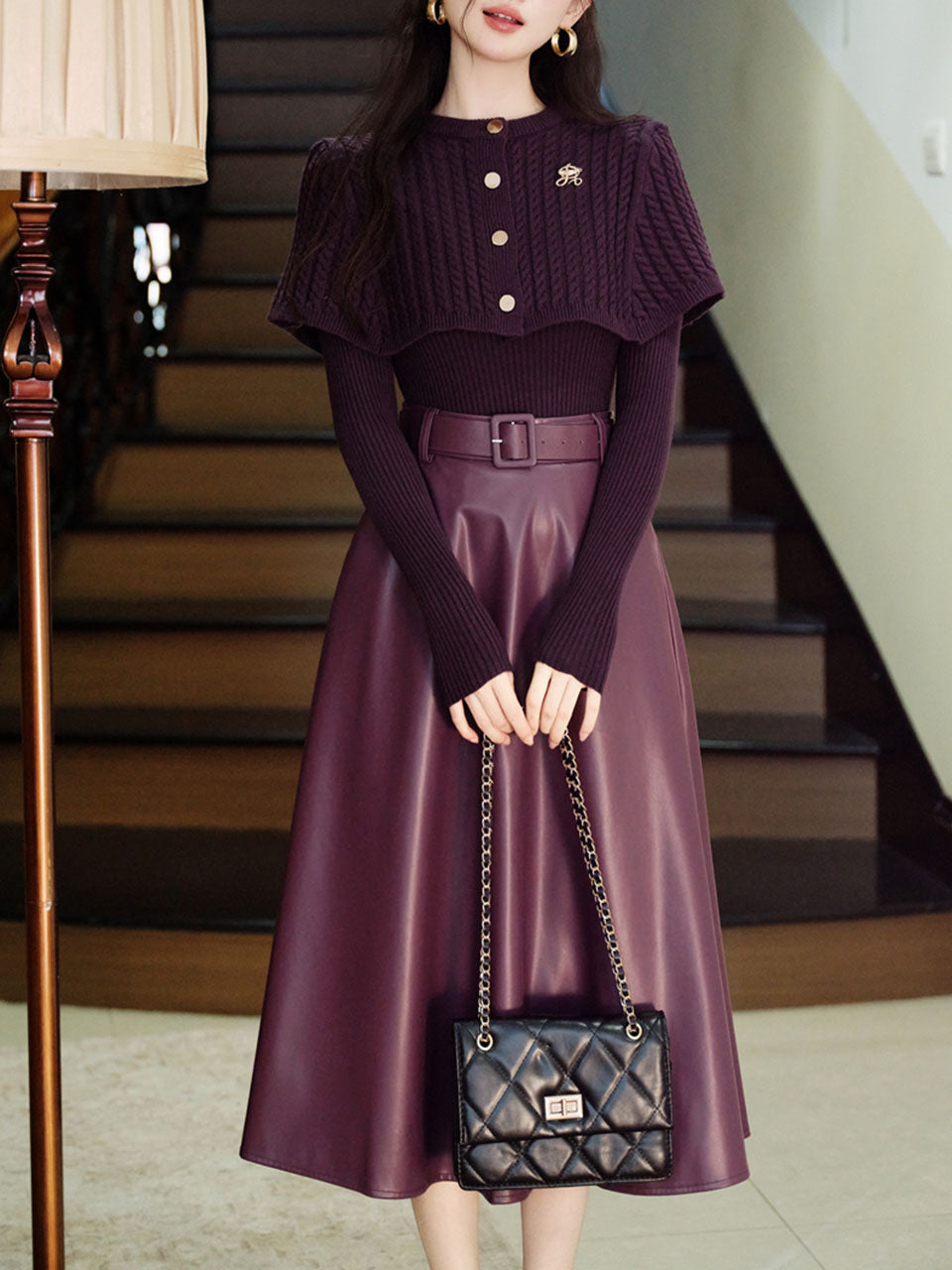 3PS Purple Knitted Sweater And Cape