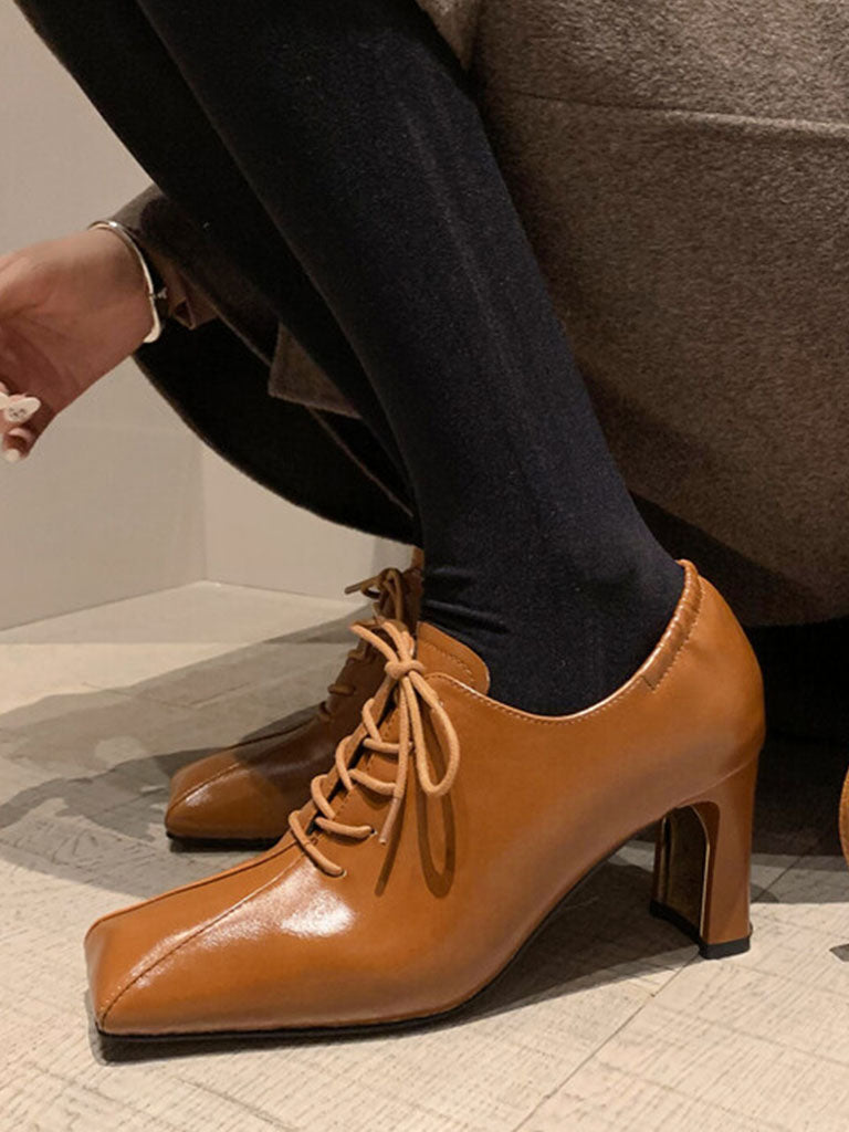 Ankle Boots Yellow Square Toe Chunky Heel Ankle Boots