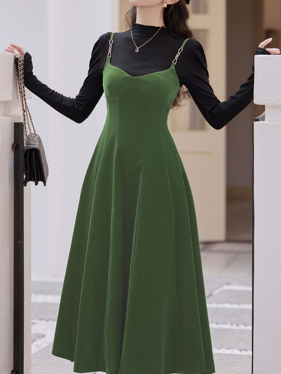 2PS Green Strap Suspender 1950S Dress