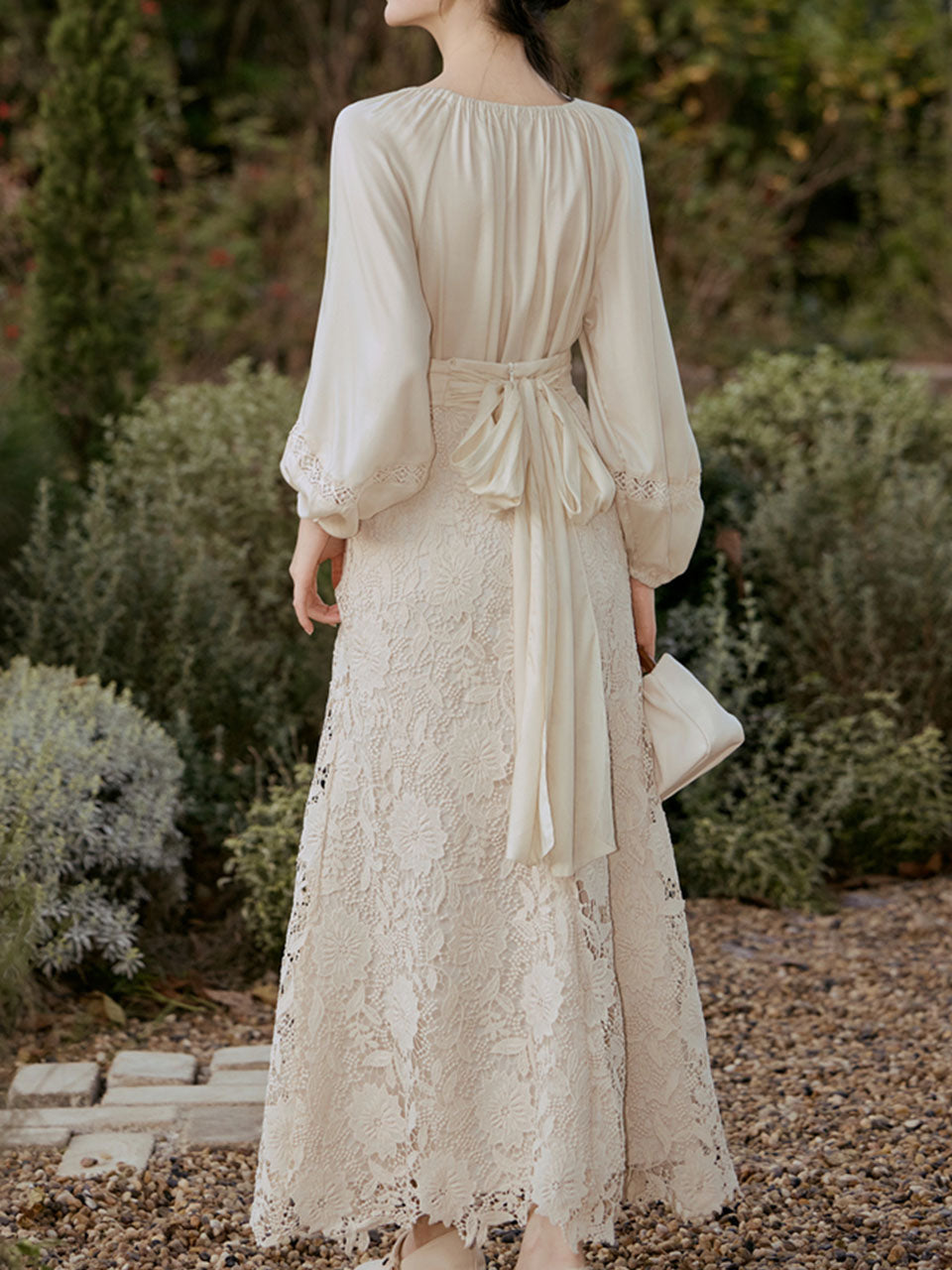 1950S Vintage White Shirt and White Lace Fishtail Skirt Vintage Wedding Dress Outfits