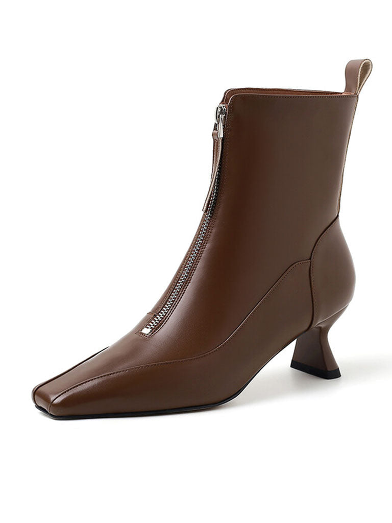 Ankle Boots Black Zip Front Square Toe Kitten Heel Ankle Boots