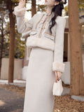 2PS Apricot Warm Thickened Top and Skirt Suit