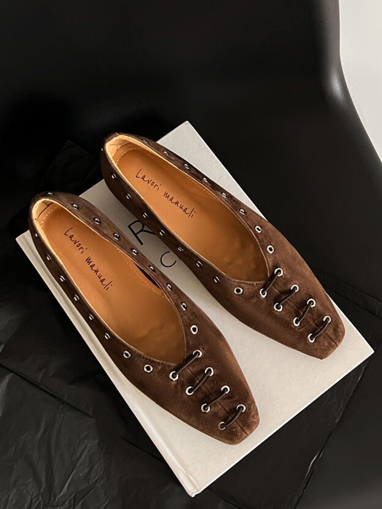 Flat Heel Square Toe Rivet  Vintage Shoes