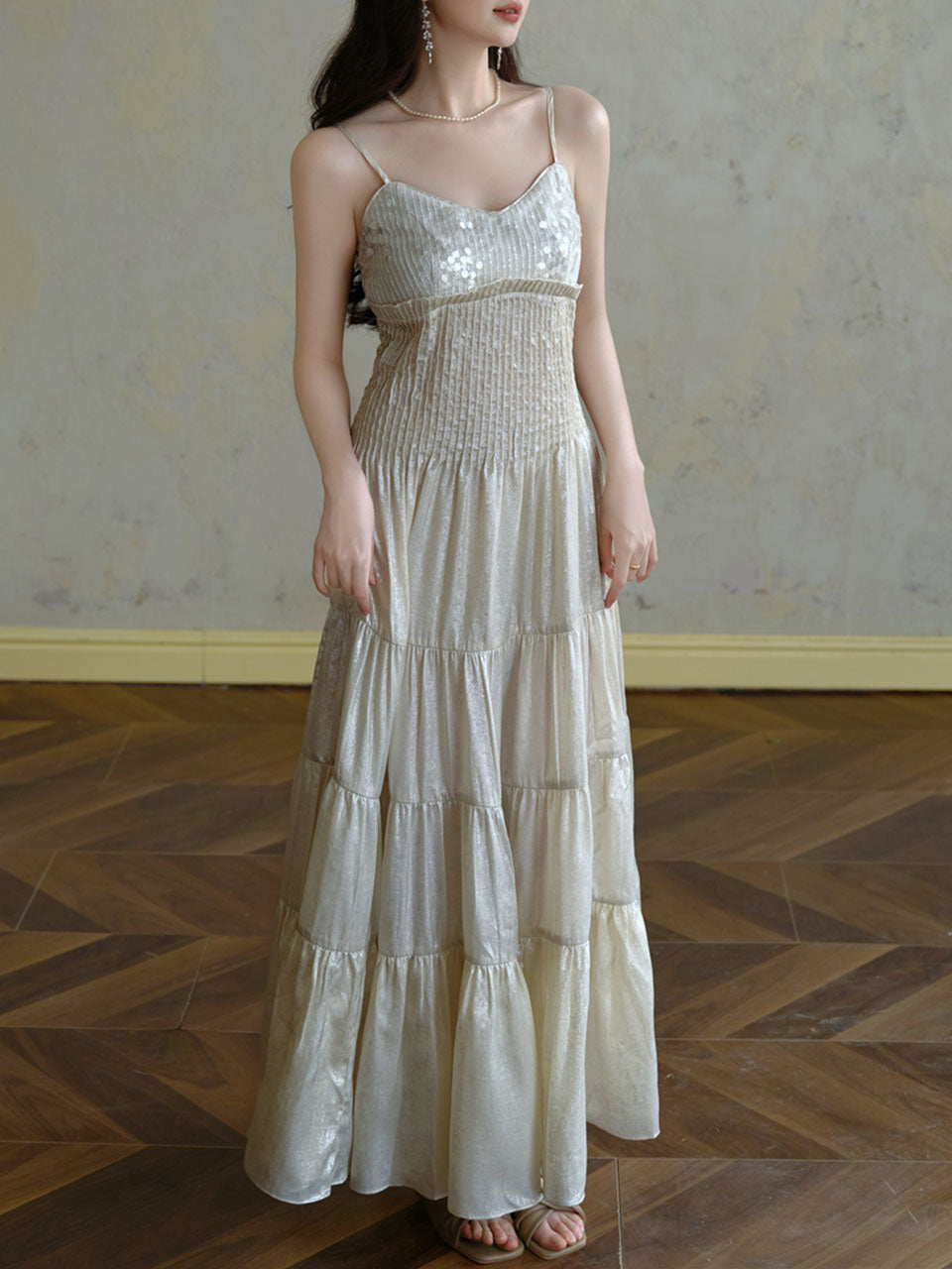 Silver Shiny Embroidered Beads Vintage Dress