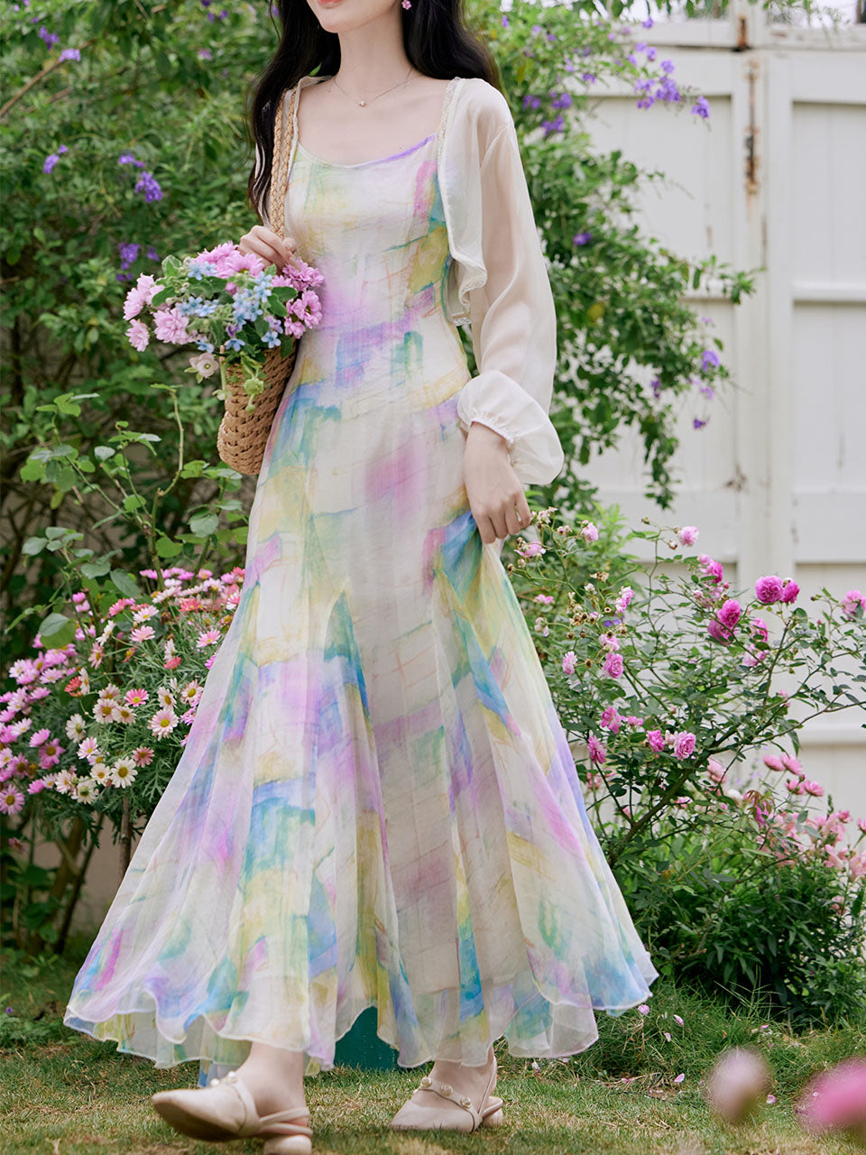 2PS Rainbow Spaghetti Strap 1950S Vintage Dress