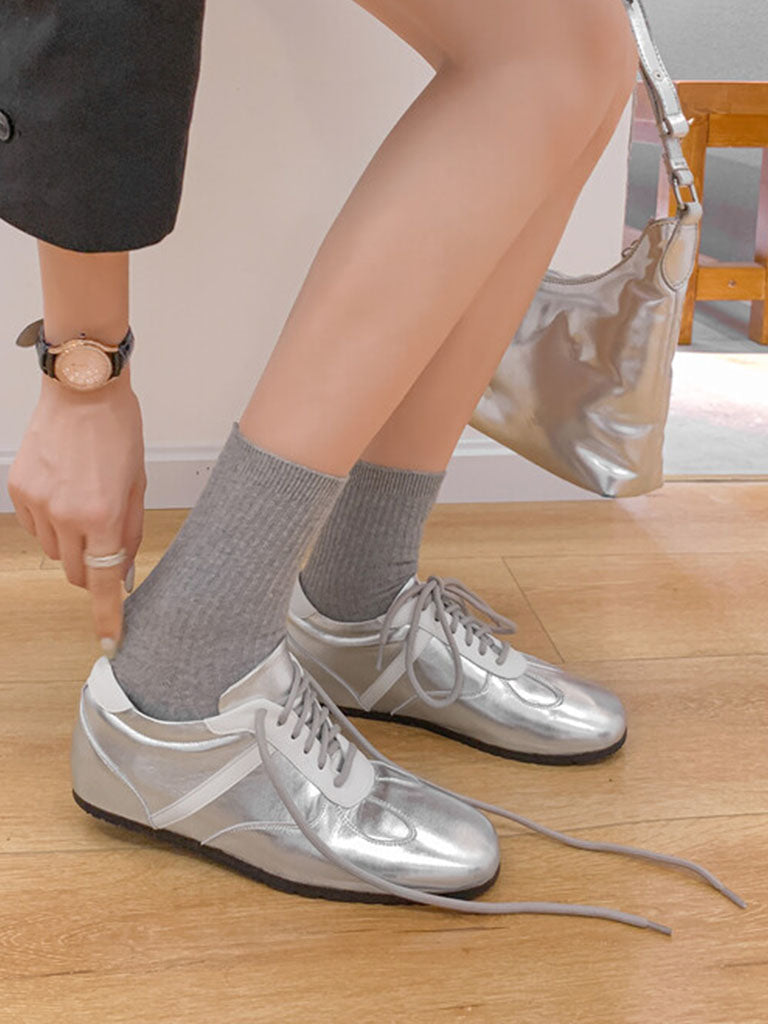 Balletcore Round Toe Ribbon Grey Sneakers