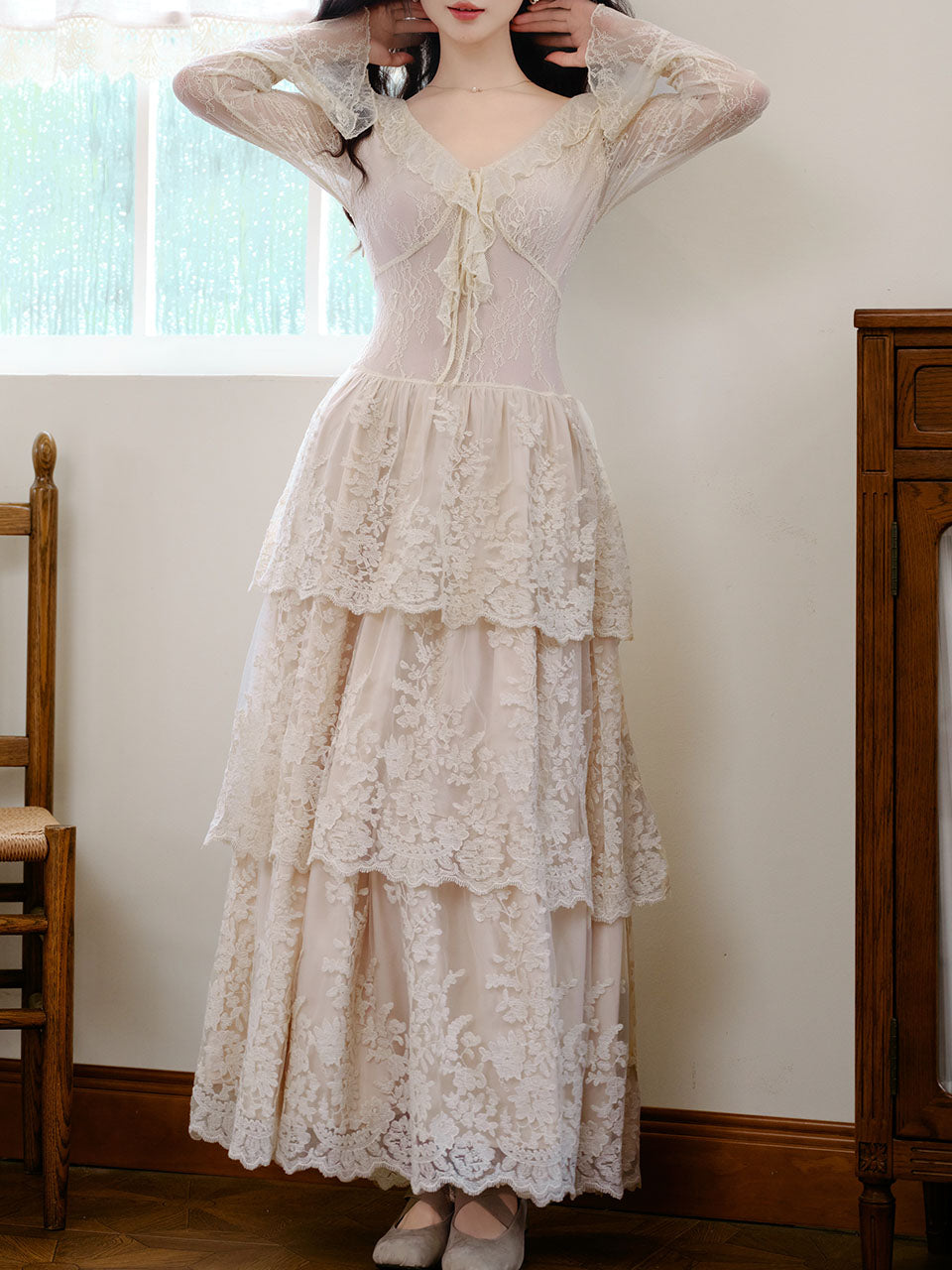 White V-Neck Lace Layered Vintage 1950S Swing Victoria's Fairy Dress