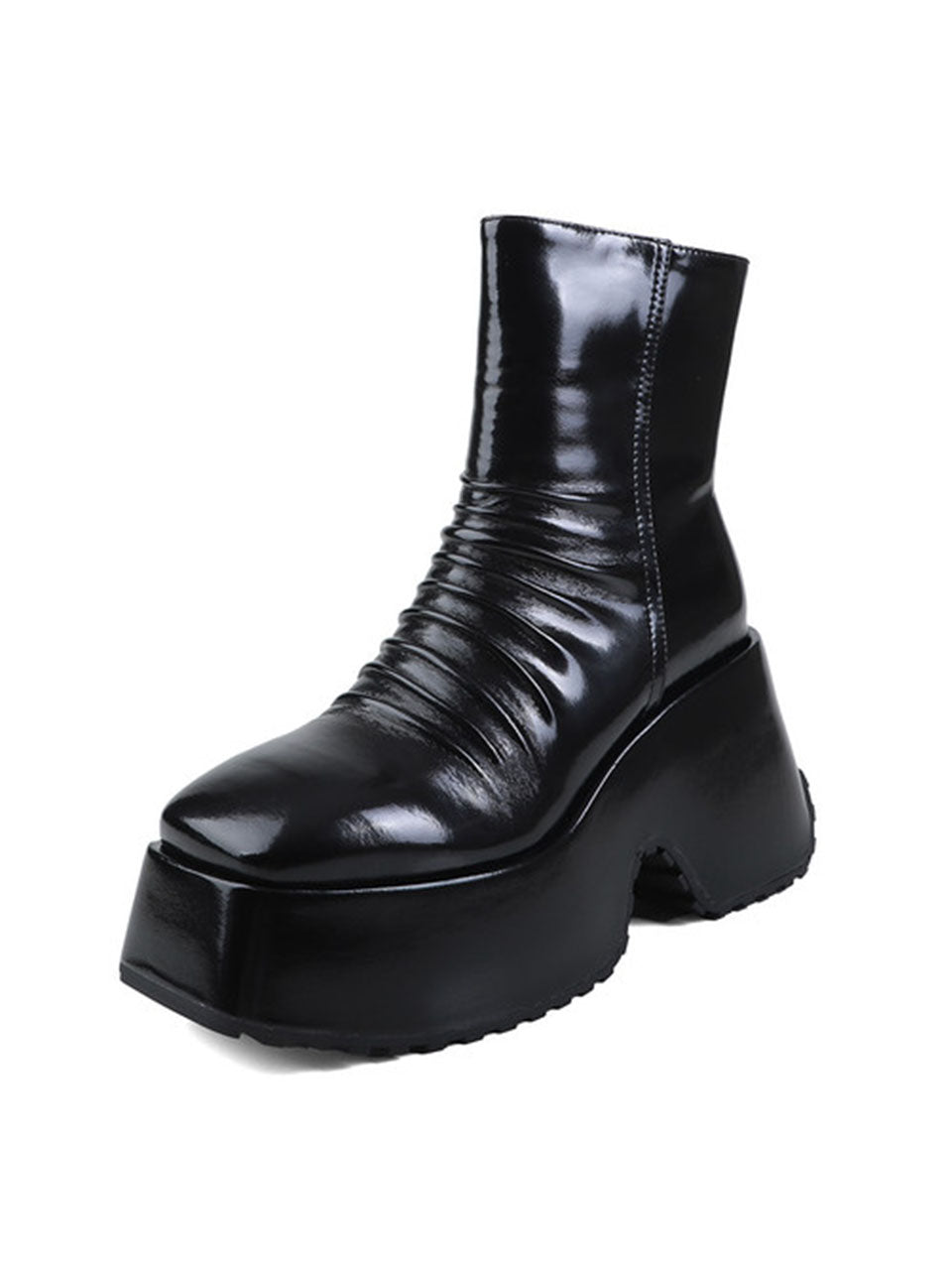 Off White Patent Leather Platform High-heeled Sock Boots Vintage shoes