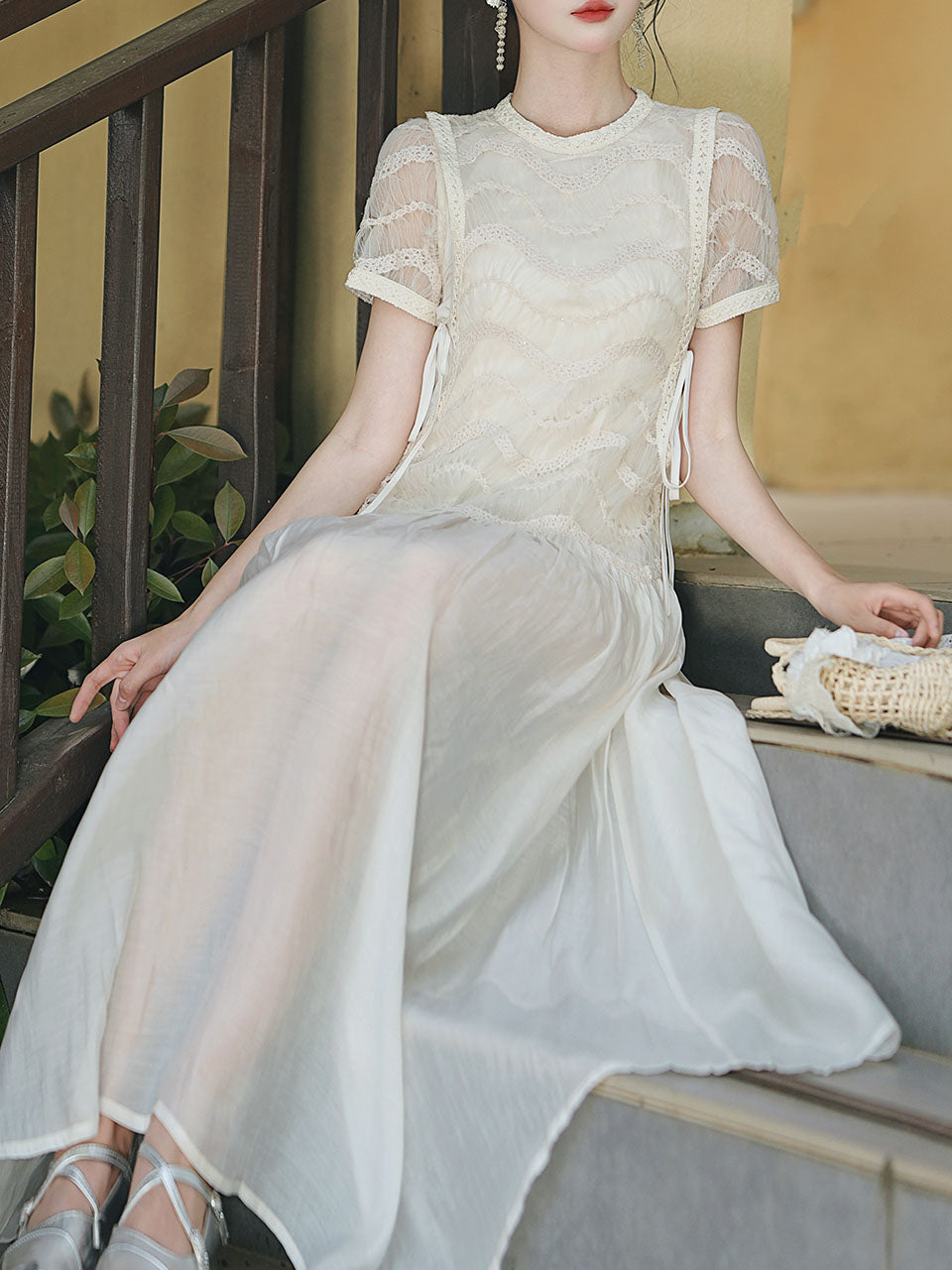 Cream Vintage Victorian Lace Maxi Dress