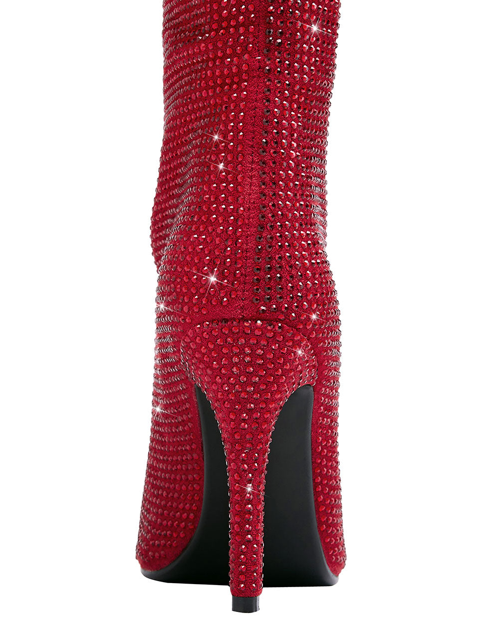 Red High Heel Pointed Toes Luxury Bling Rhinestone Boots Shoes