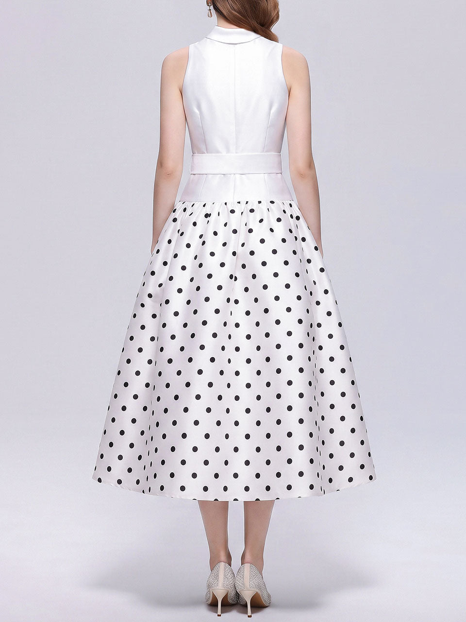 White Polka Dot Sleeveless Shirt Dress