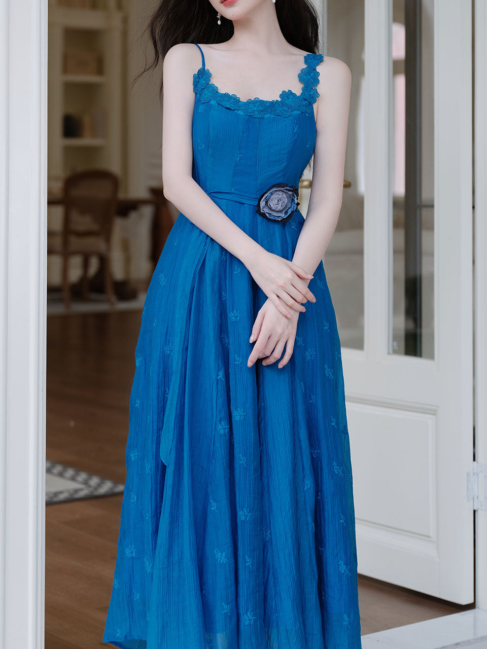 Indigo Blue Spaghetti Strap Vintage Dress