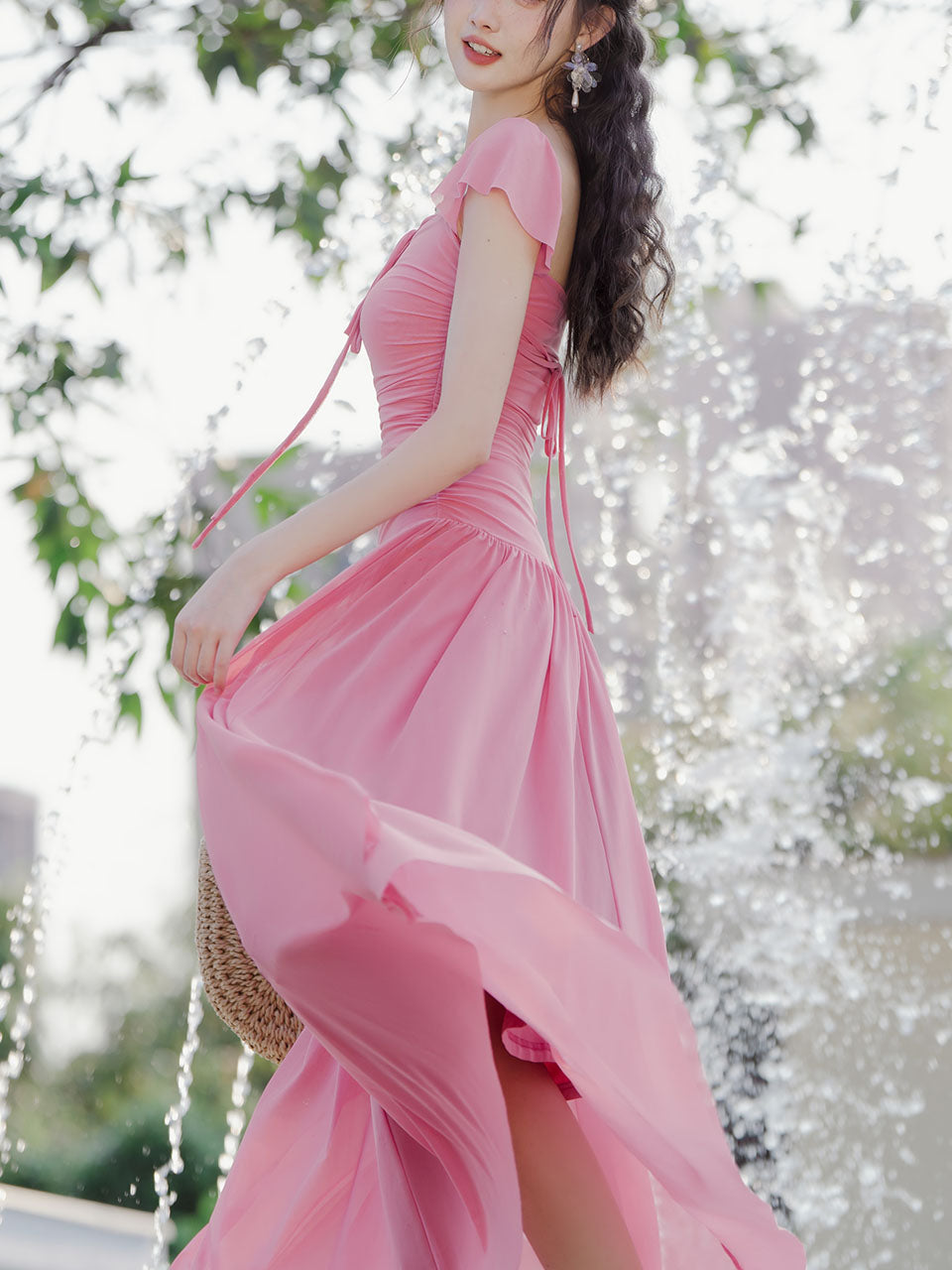 Sweet Pink Square Collar Balletcore Dress
