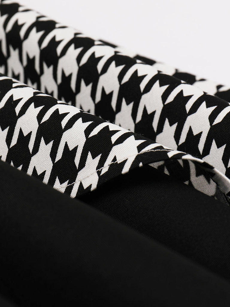 Black Houndstooth Print Spaghetti Strap 1950S Vintage Swing Dress