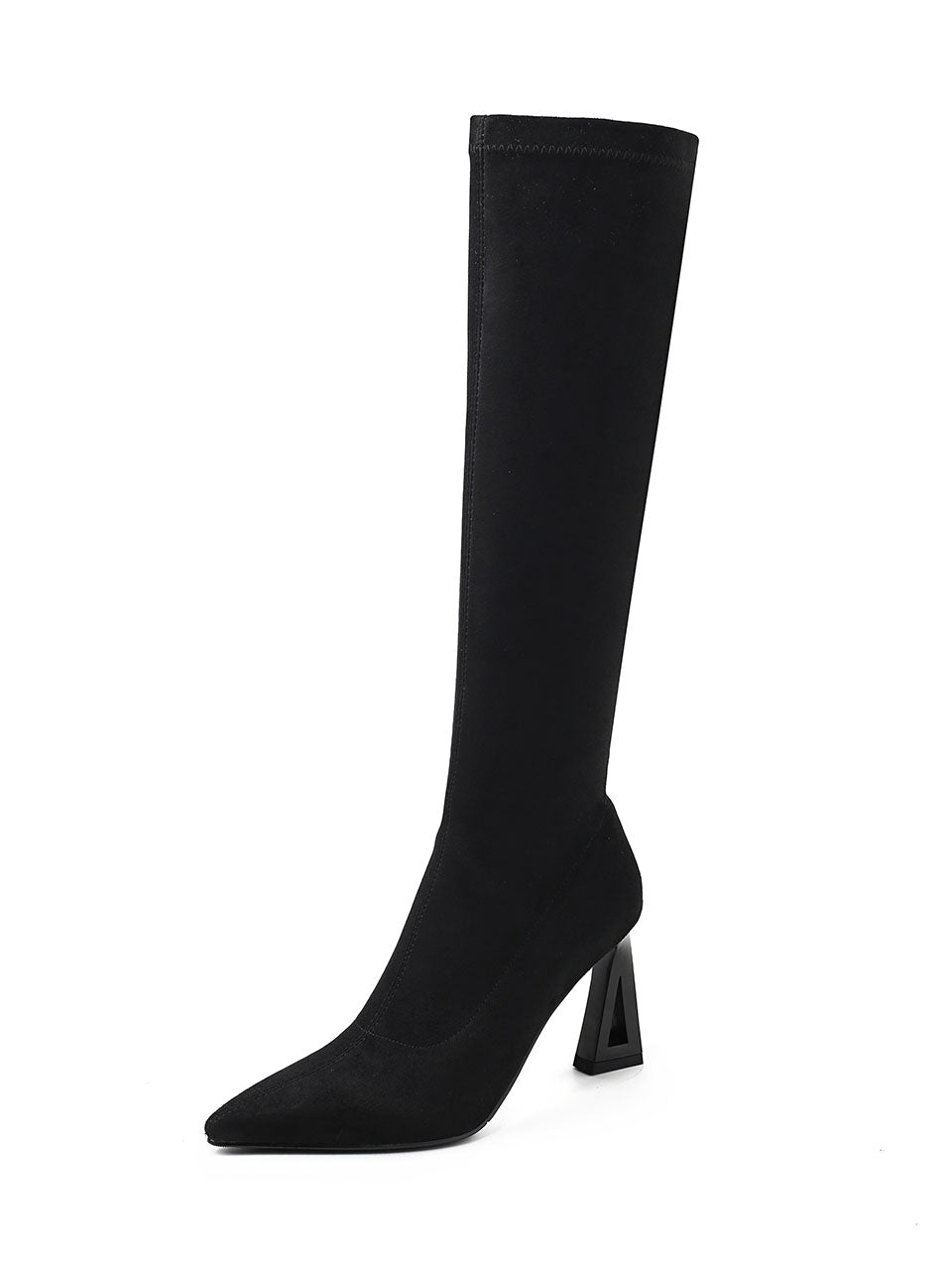 Beige Suede Stiletto Heel Pointed Knee High Boots