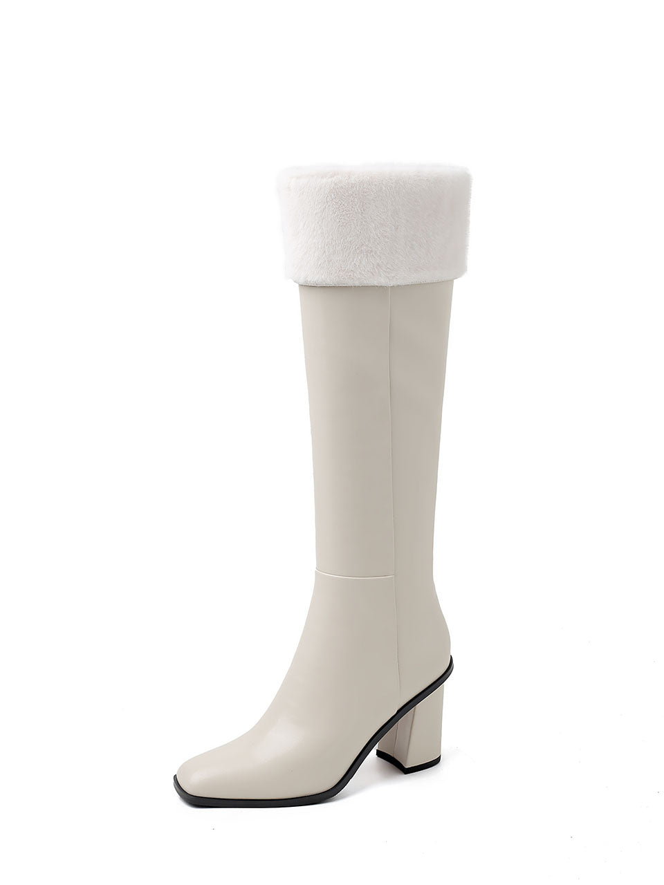 Chunky Heel Knee High Leather Winter Boots