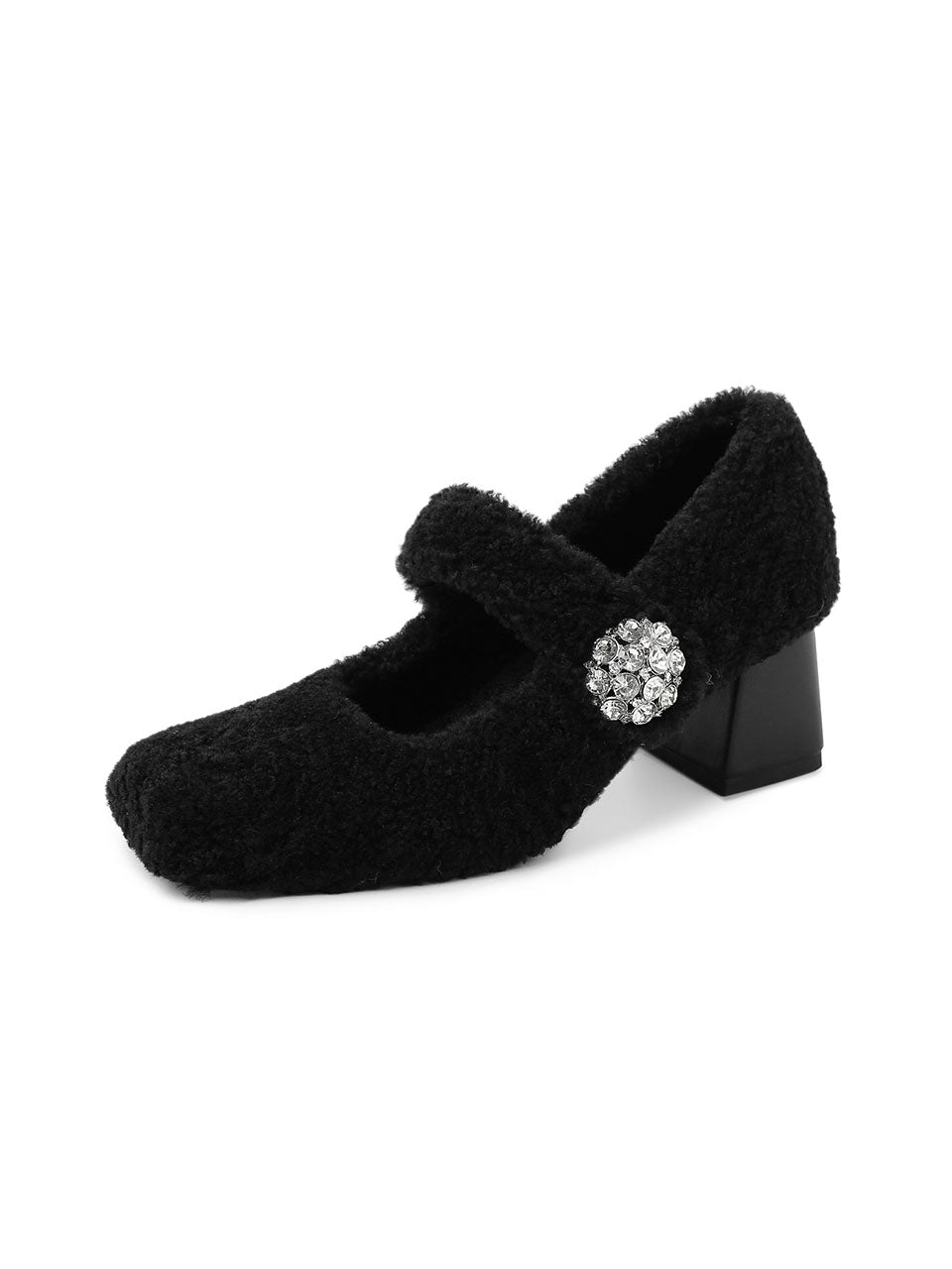 Winter Party Shoes Red Sheepskin Chunky Heel Pumps