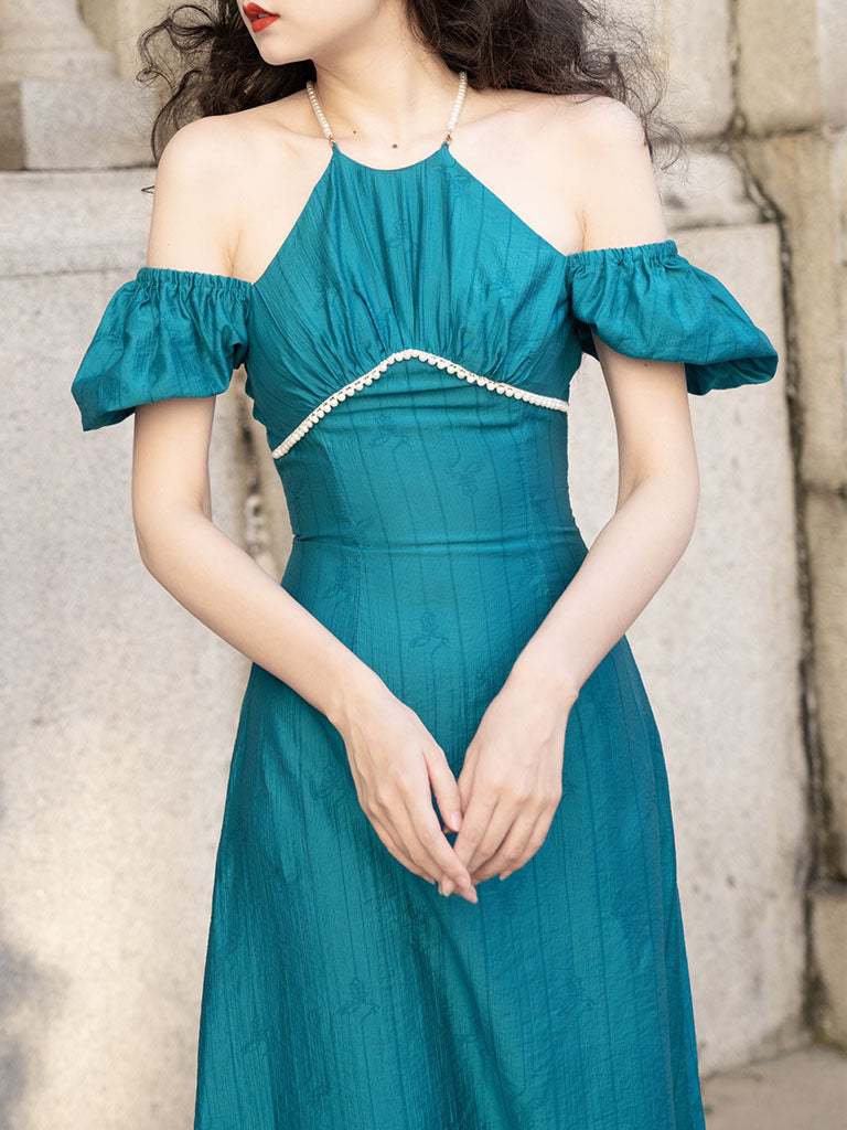 Peacock Green Pearl 1950S Vintage Summer Dress