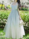 2PS Baby Blue Embroidered Butterfly Vintage Dress
