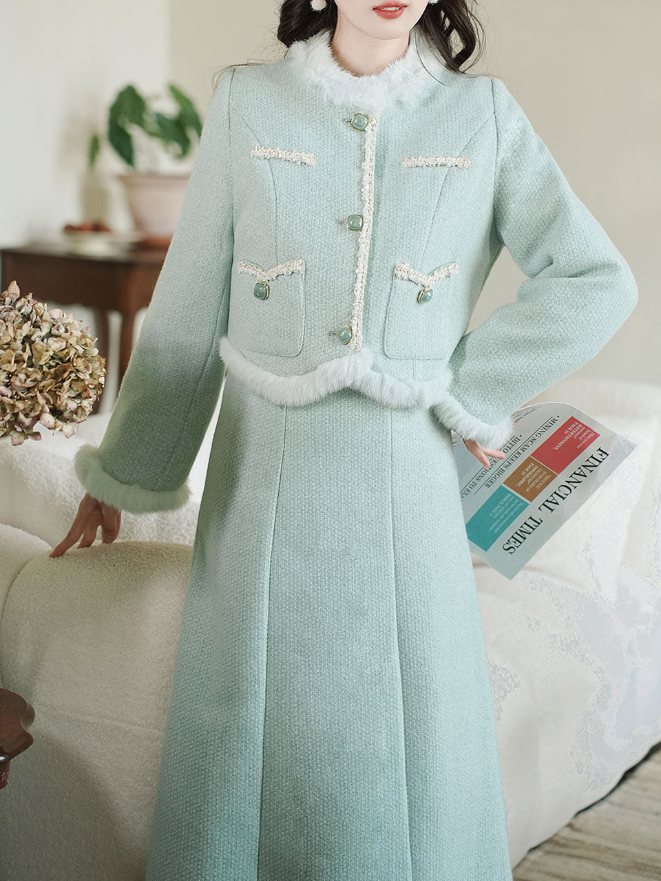 2PS Green Long Sleeve Warm Coat