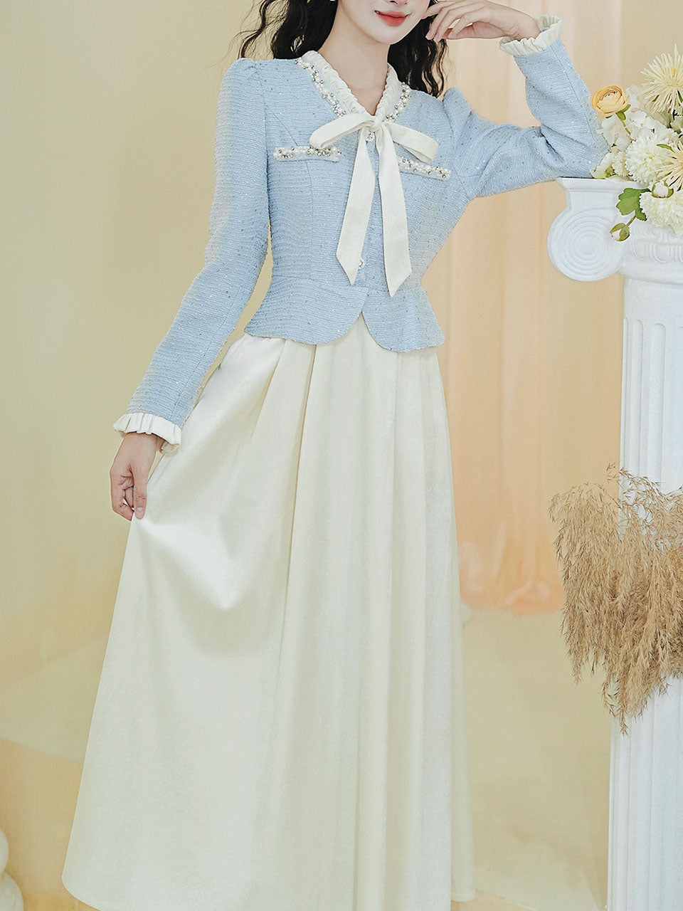 2PS White and Blue Tweed Coat