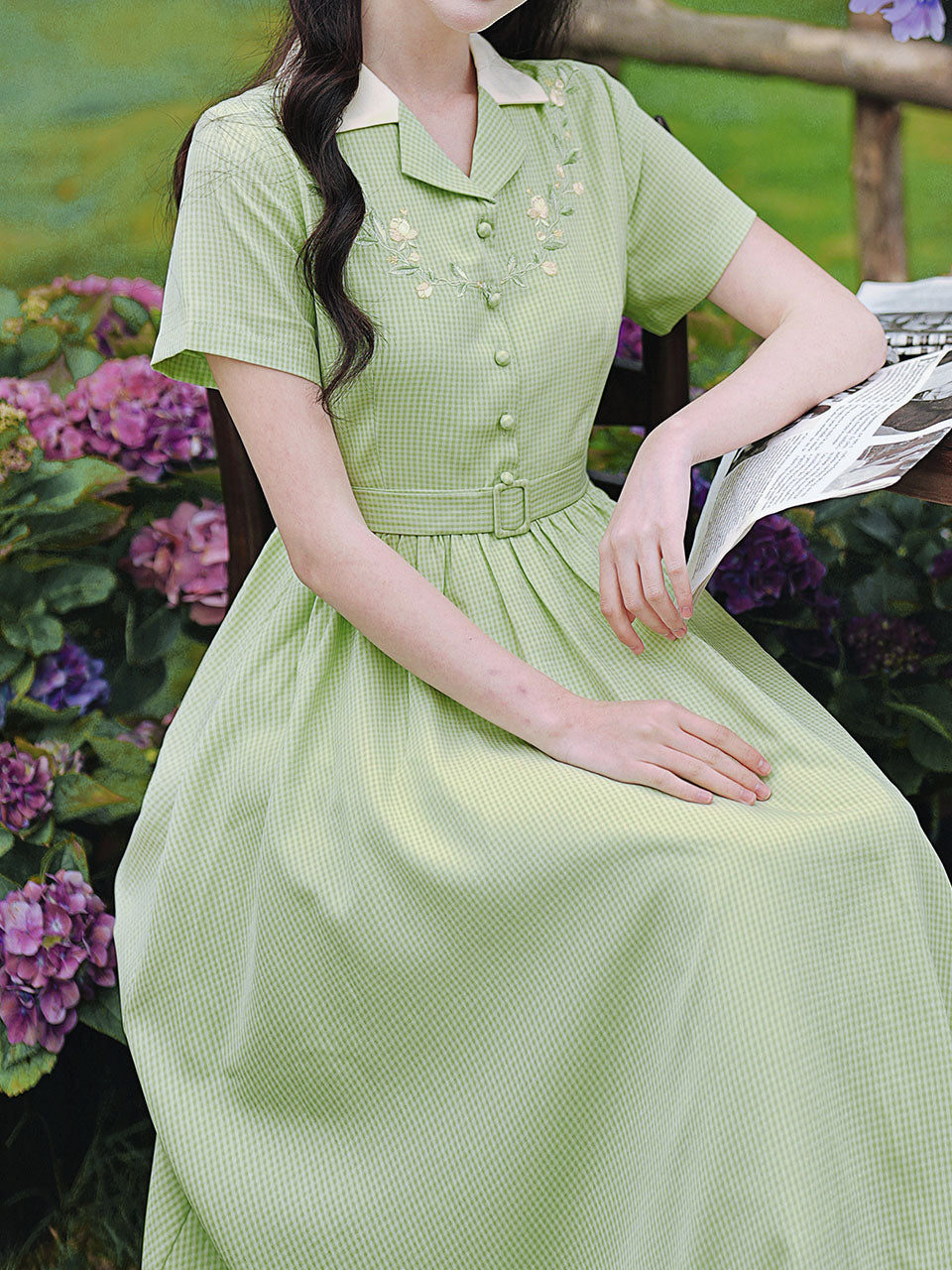 Green Plaid Short Sleeve 1950S Vintage Shirt Dress