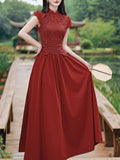 Red Cheongsam Cap Sleeve Lace Vintage Dress
