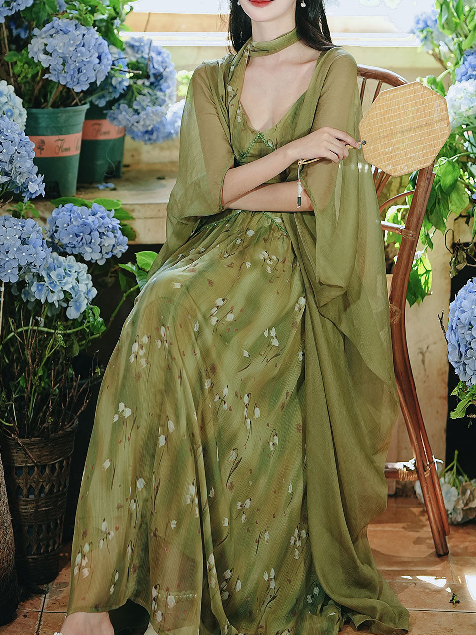 2PS Moss Green Floral Chiffon Maxi Dress
