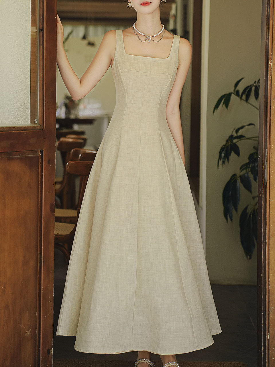 Apricot Linen Slip Dress
