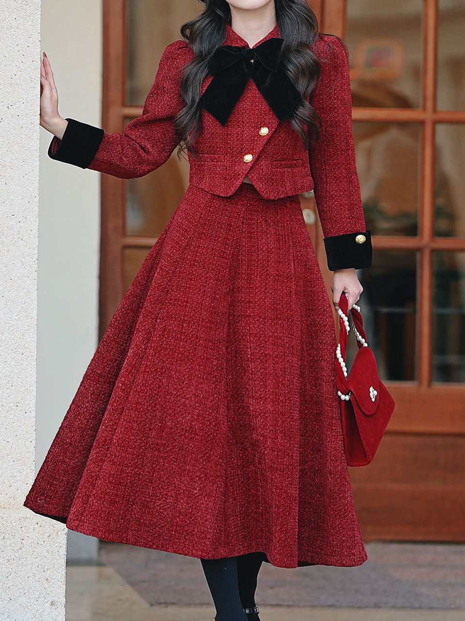 2PS Red Bow Tweed Warm Coat