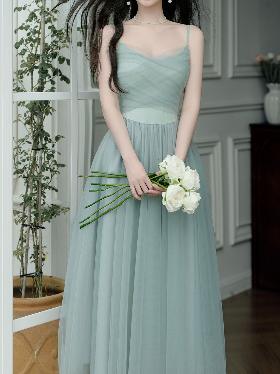 2PS Mint Green Balletcore Cross Strap Mesh Tutu Dress