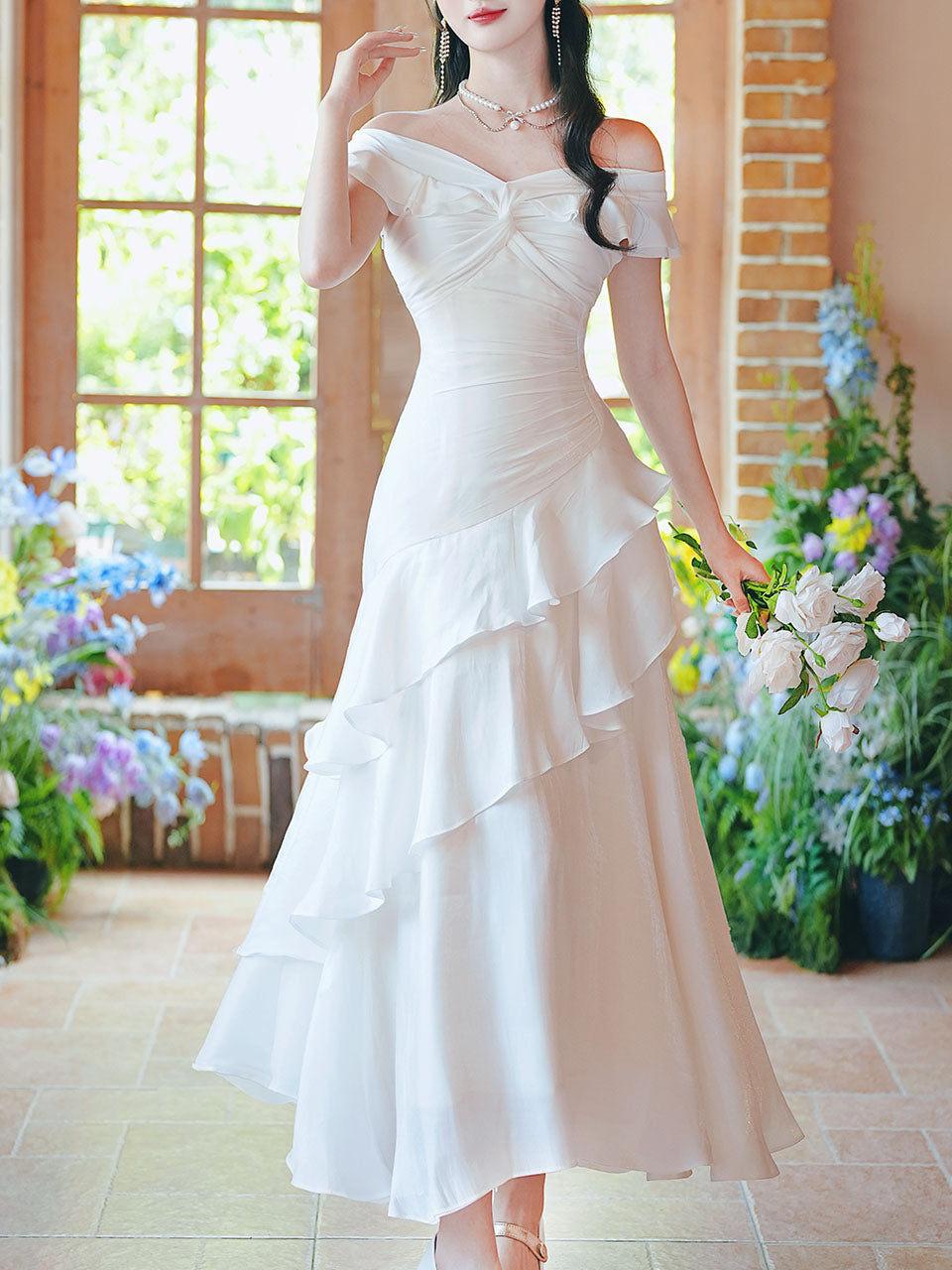 Off Shoulder Ruffle White Dress