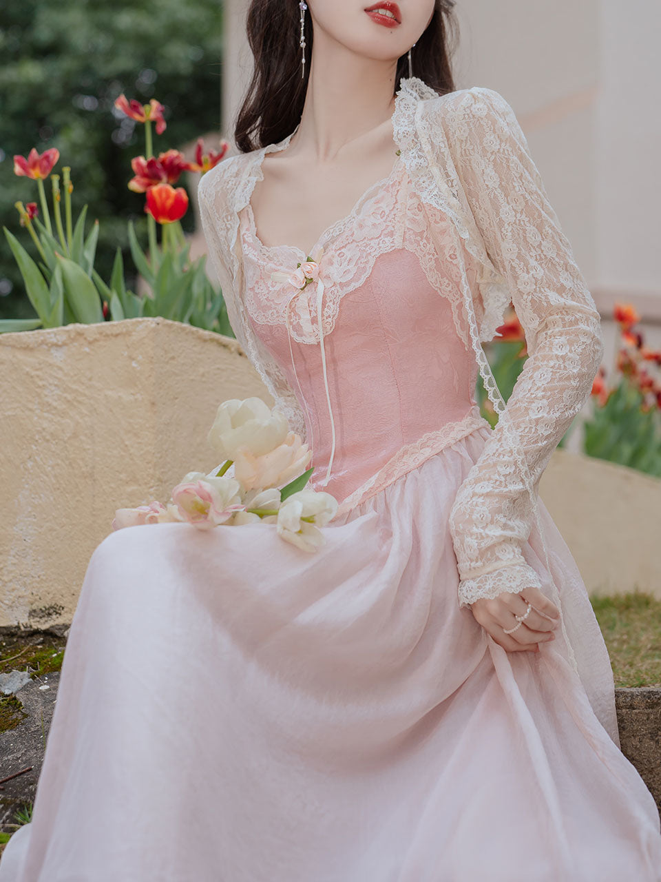 2PS Pink Lace Spaghetti Strap 1950S Swing Victoria's Fairy Dress