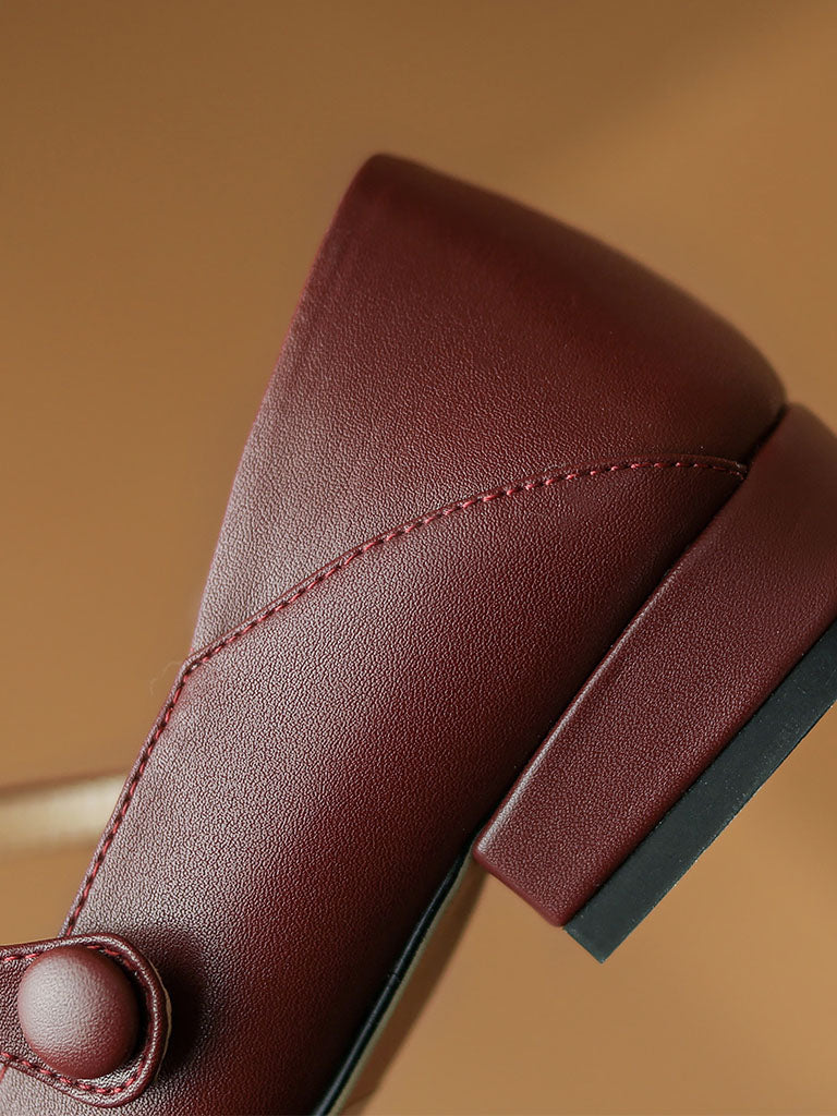 Flat Heel Pointed Toe Hollow Belt Leather Vintage Shoes