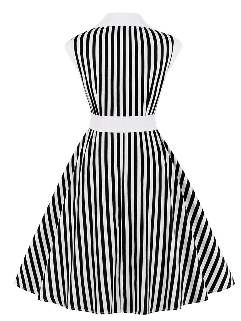 Beetlejuice Costume Black and White Vertical Stripe Swing Dress